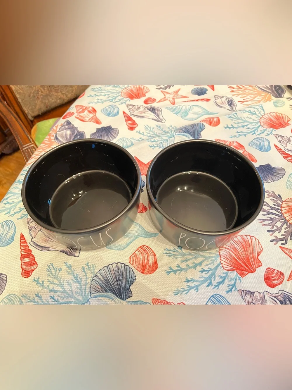 Rae Dunn Black Ceramic 'HOCUS' & 'POCUS' Pet Bowls - Set of 2